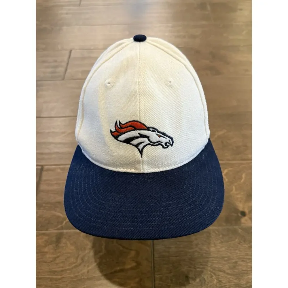 Vintage Nike Pro Line Authentic Mens Cream Navy Denver Broncos Snapback Hat Cap